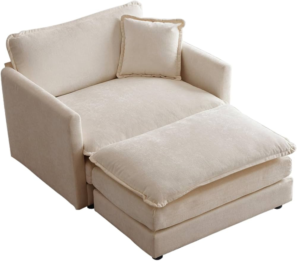 Chenille Oversized Chair with Ottoman - 41.4”W Comfy Accent Chair and Ottoman Set, Single Sofa ... | Amazon (US)