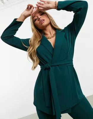 ASOS DESIGN jersey wrap suit blazer in forest green | ASOS (Global)