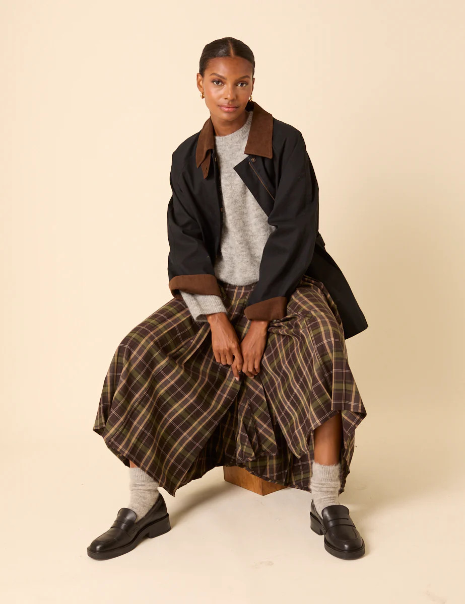 Green Check Tailored Kilt Midi Skirt | Nobody's Child