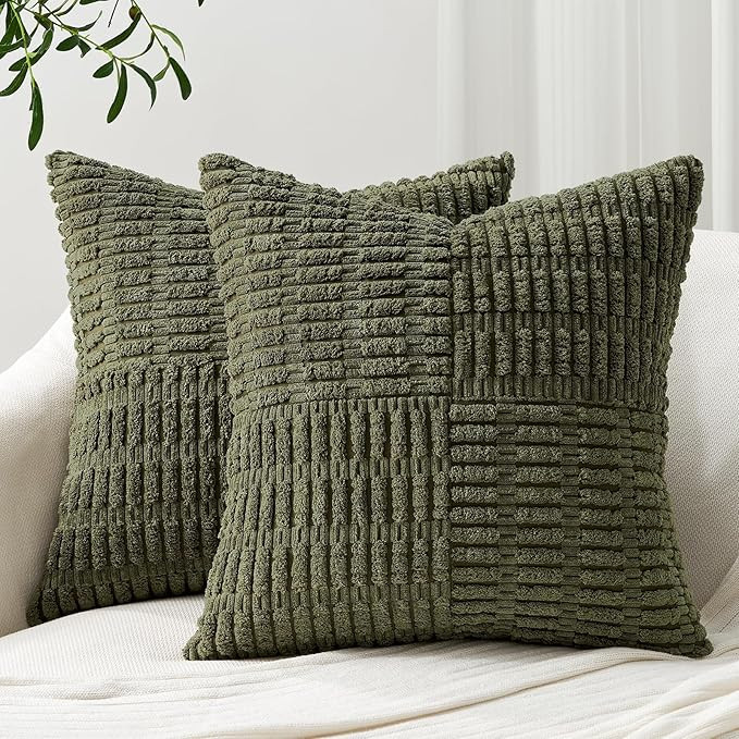Topfinel Olive Green Decorative Throw Pillow Covers 18x18 Inch Set of 2 Soft Corduroy Texured Boh... | Amazon (US)