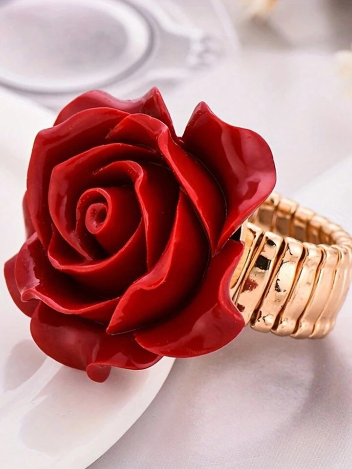 1pc Vintage Red Rose Flower Jewelry Ring, Gift For Women, Wedding, New Year, Valentine's Day,Mom,... | SHEIN