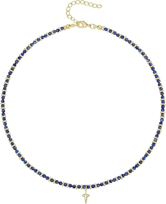 KissYan Beaded Choker Necklace for Women, Colorful Natural Gemstones Pearl Choker 14K Gold Plated... | Amazon (US)