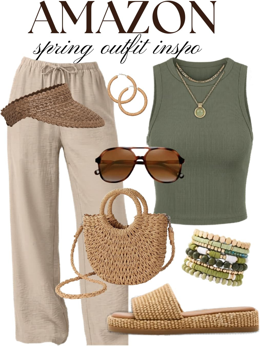 Amazon Spring Outfit Inspo 🌿 Neutral & Chic Everyday Style

Effortless spring fashion with neutral wide leg pants, a sage green ribbed tank, woven sandals, straw bag, and layered accessories. This Amazon-inspired outfit is perfect for brunch dates, vacation days, casual errands, travel outfits, and everyday chic spring style. Loving the earthy tones and comfy coastal aesthetic for spring and summer fashion trends.

#amazonfashion #springoutfit #springfashion #amazonfinds #neutralstyle #casualchic #everydaystyle #vacationoutfit #coastalgrandmother #widelegpants #summeroutfit #neutraloutfit #amazonstyle #effortlessstyle #resortwear #fashioninspo #amazonoutfits #springstyle #minimalstyle #beachystyle #ootd #amazonmusthaves #affordablefashion #styleinspo #fashionfinds #ad #affiliate