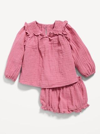 Long-Sleeve Double-Weave Smocked Top &amp; Bloomer Shorts Set for Baby | Old Navy (US)
