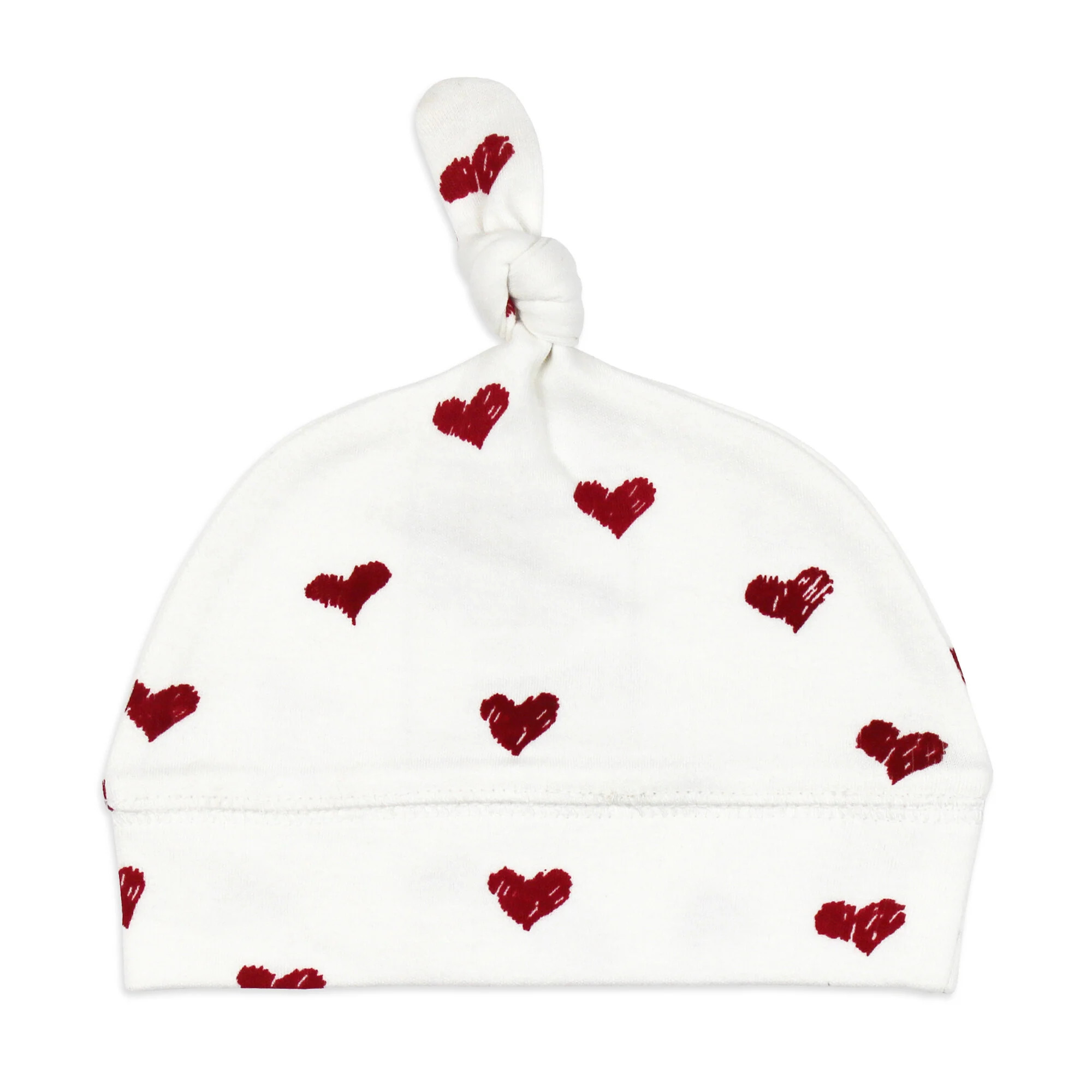 Organic Banded Top-Knot Hat in Crimson Hearts | L'ovedbaby