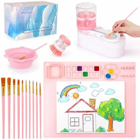 Amazon.com: Painting Station, Silicone Painting Mat 20"X16" and Paint Brush Cleaner (Pre-Assemble... | Amazon (US)