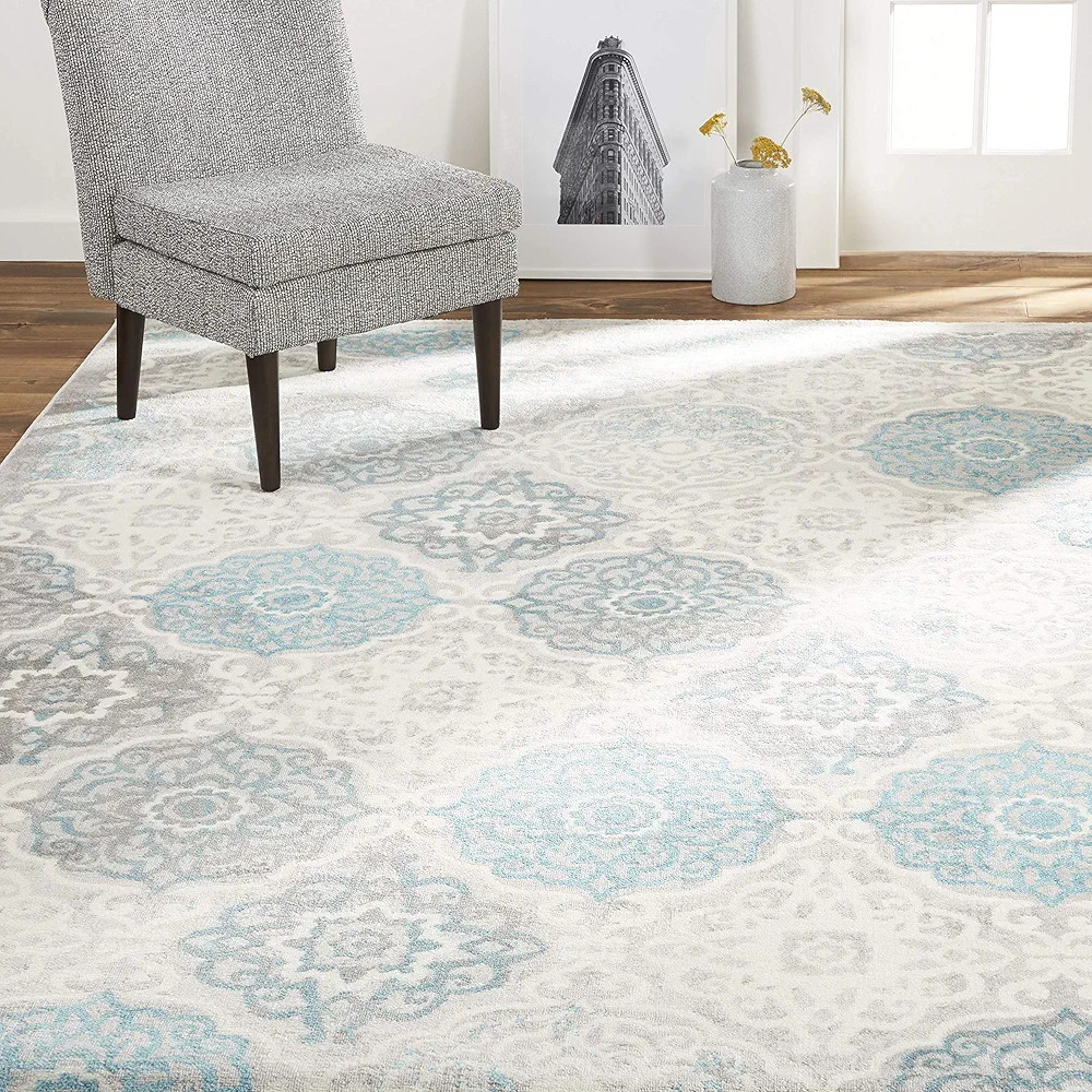 Home Dynamix Boho Andorra Transitional Damask Area Rug, Grey/Blue, 7'9"x10'2" | Amazon (US)
