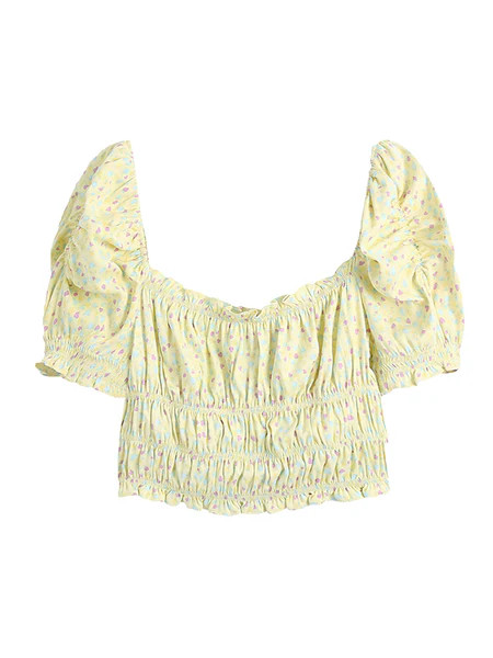 Goodnight Macaroon 'Moriah' Floral Printed Frilled Top | Goodnight Macaroon