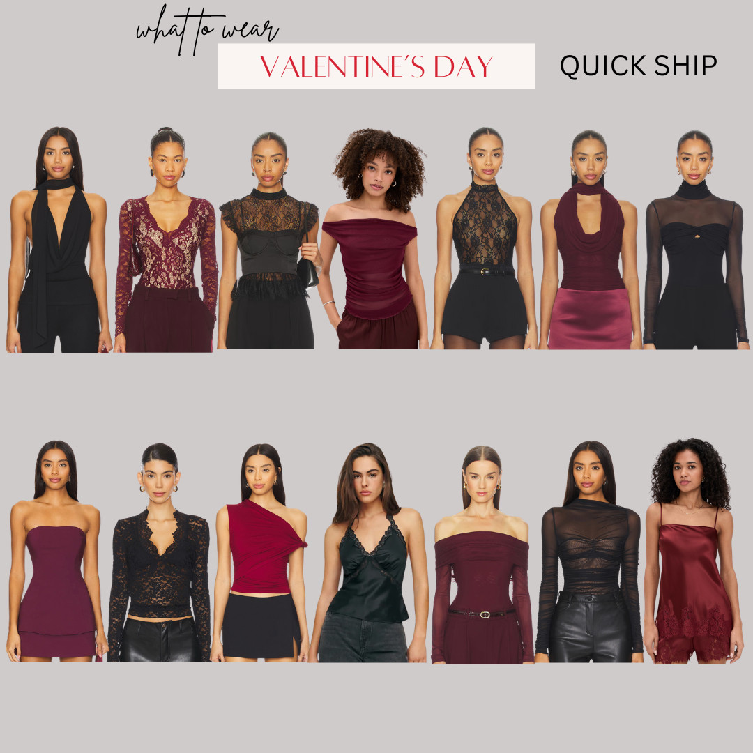 need last minute Valentine's Day outfit? these tops are availble quick ship/ 2 Day Ship with Revolve, Shopbop or Amazon! Pair these tops with denim jeans, leather pants, or a skirt and you are ready for date night! 

 ootd style fashion, red top, black top, lace top, going out top, date night outfit, Valentine’s Day outfit women, Galentine’s day 

#LTKootd #LTKgrwm #LTKValentine