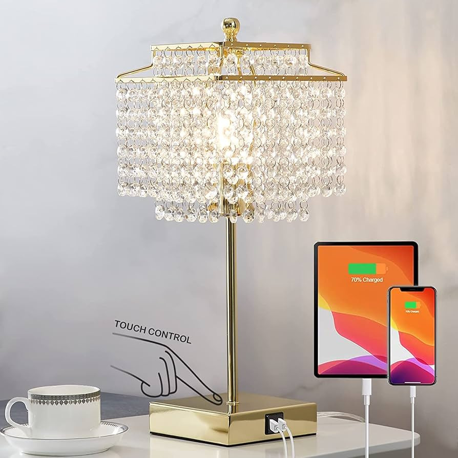 Luvkczc USB Bedside Crystal Table Lamp Gold, Touch Control Crystal Lamp, 3-Way Dimmable Lamp with... | Amazon (US)