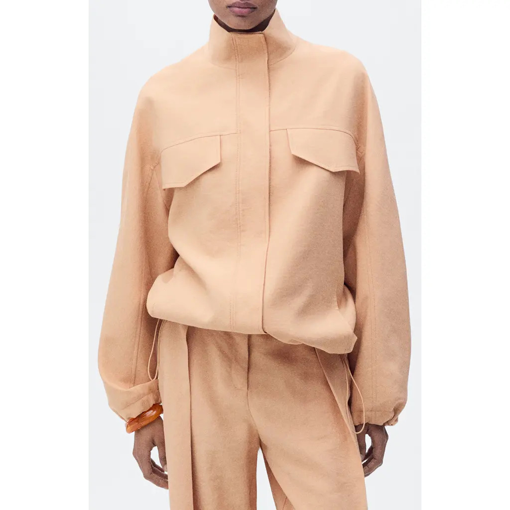 MANGO Oversize Stand Collar Jacket in Beige at Nordstrom, Size X-Large | Nordstrom