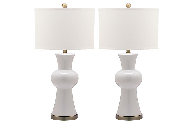 S/2 Nina Column Table Lamps, White | One Kings Lane