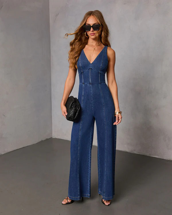 Weekend Blue Sleeveless Denim Jumpsuit | VICI