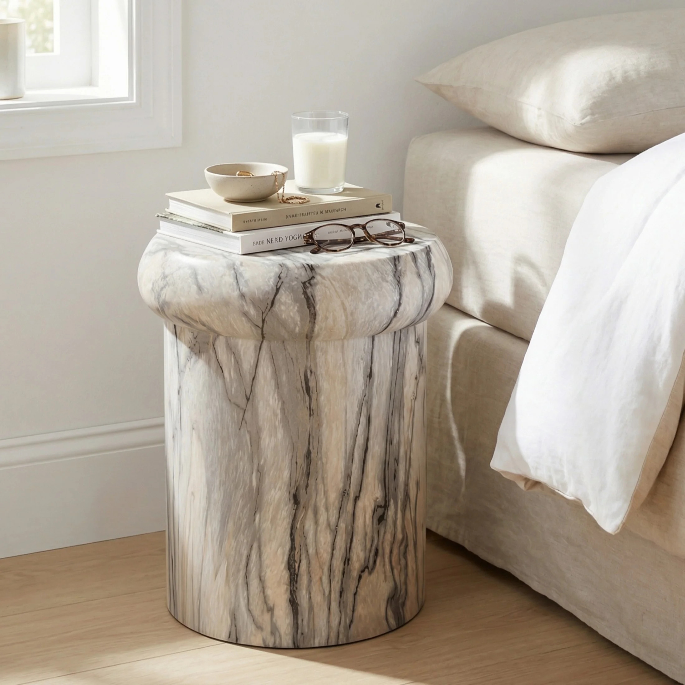 Christopher Knight Home 18.1" Modern MGO Sculptural Round Side Table, Natural Ink Marble Traverti... | Walmart (US)