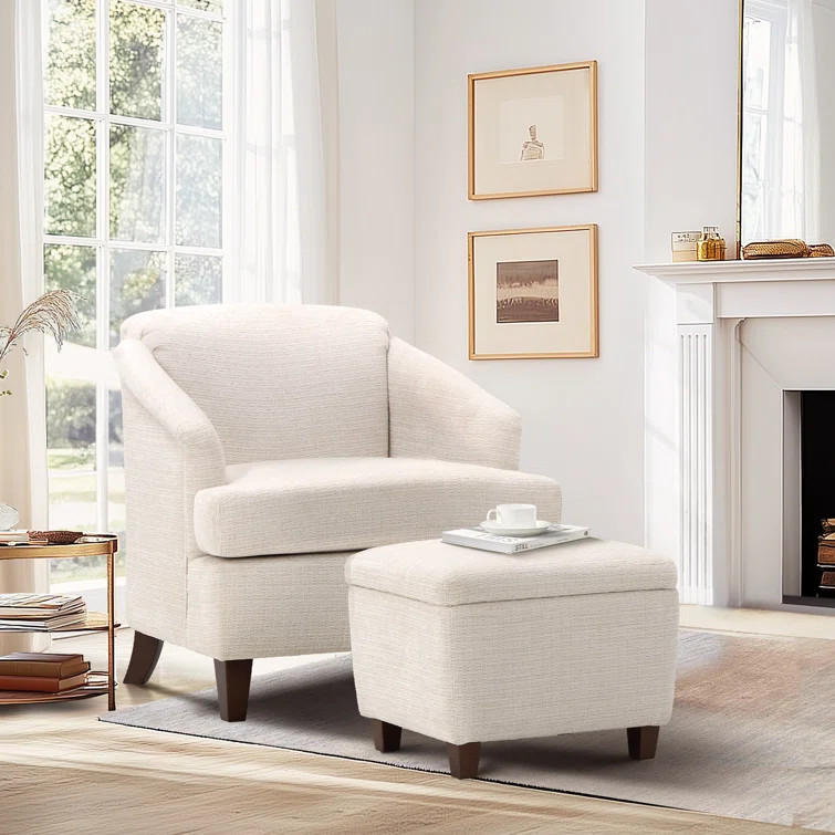 30" Wide Upholstered Solid Wood Accent Armchair with Storage Ottoman | Wayfair North America