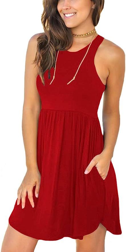 LONGYUAN Women's Summer Casual T Shirt Sundress Swimsuit Cover Ups with Pockets | Amazon (US)