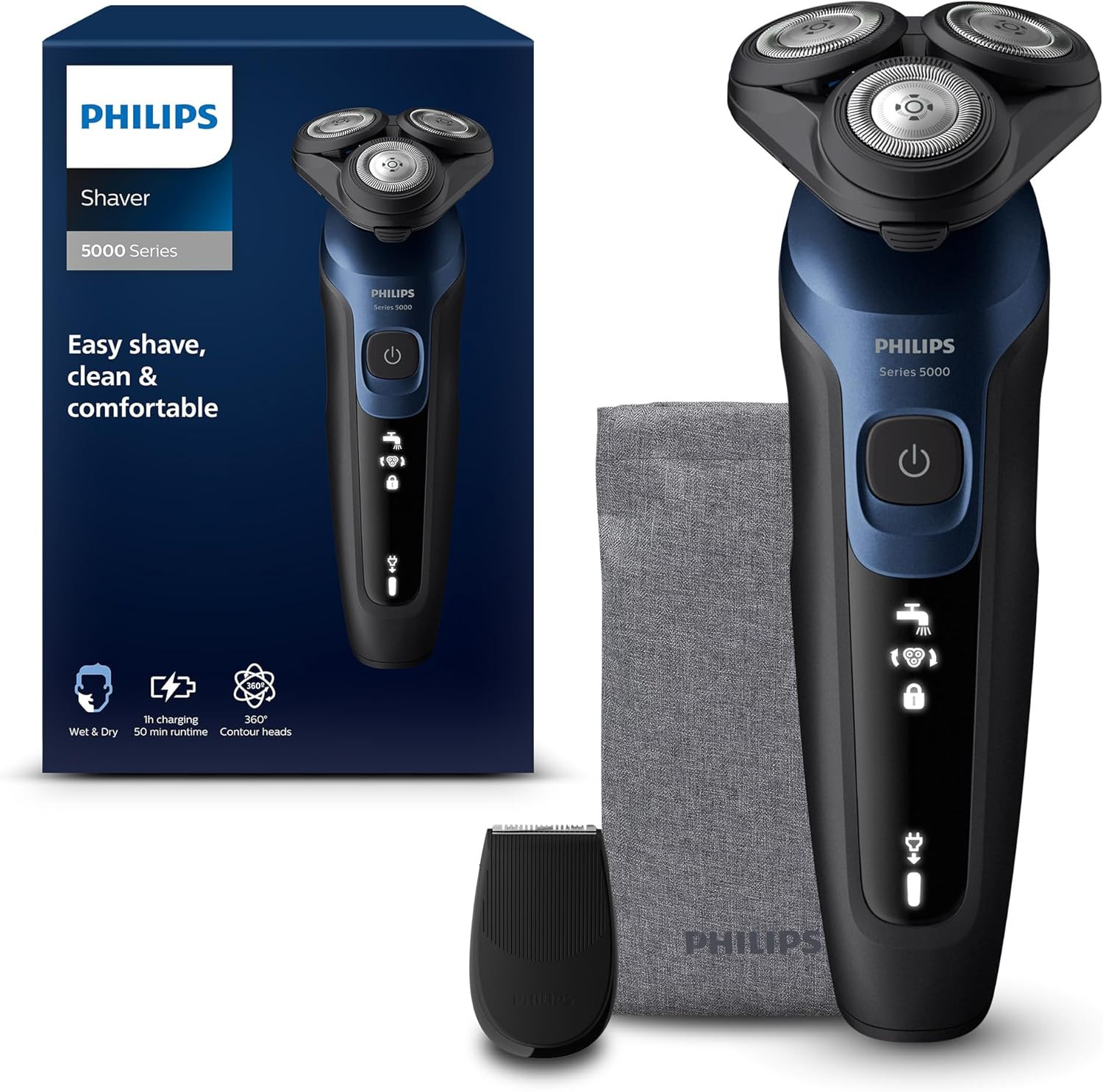 Philips Shaver Series 5000 - Wet & Dry Electric Men's Shaver in Metallic Blue with Precision Trim... | Amazon (UK)