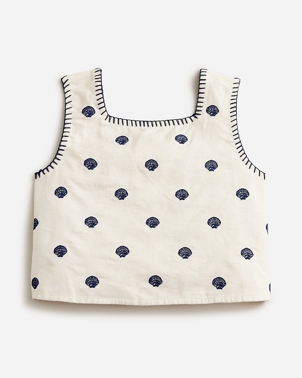 Girls' embroidered squareneck crop top in linen blend | J. Crew US