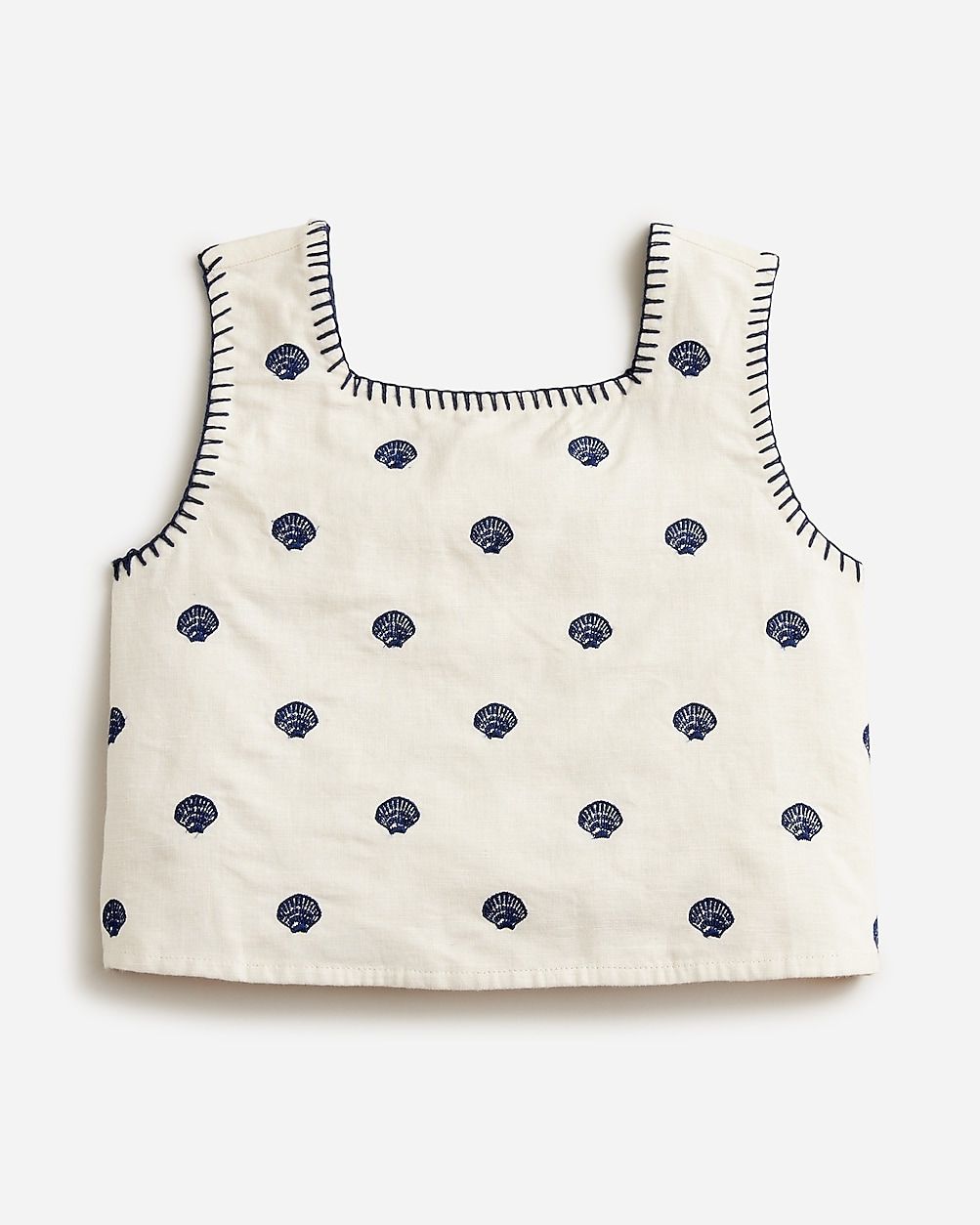 Girls' embroidered squareneck crop top in linen blend | J.Crew US