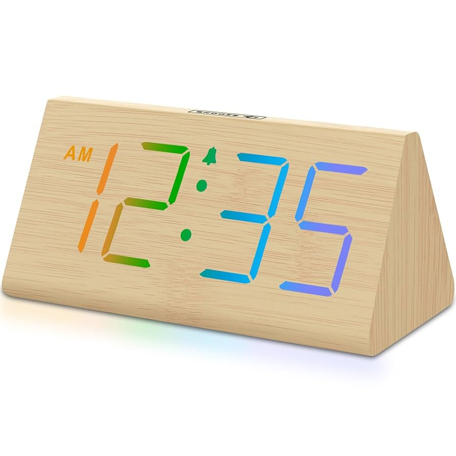 DreamSky Wooden Digital Alarm Clock for Bedroom - RGB Electric Desk Clock with Large Numbers, USB... | Amazon (US)