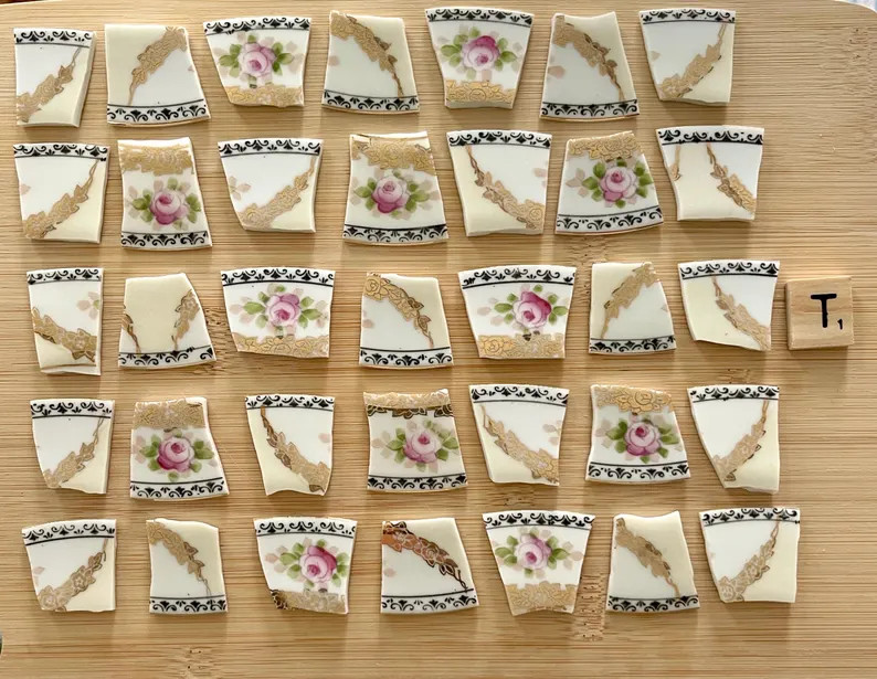 Mosaic Tile Pieces Handcut: Antique China Pink Roses, Noritake - Etsy | Etsy (Global)