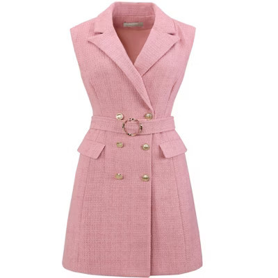 INSPIRE CHIC Women's Sleeveless Tweed Collared Belted Button Down Work Blazer Dress Pink XX-Large | Target