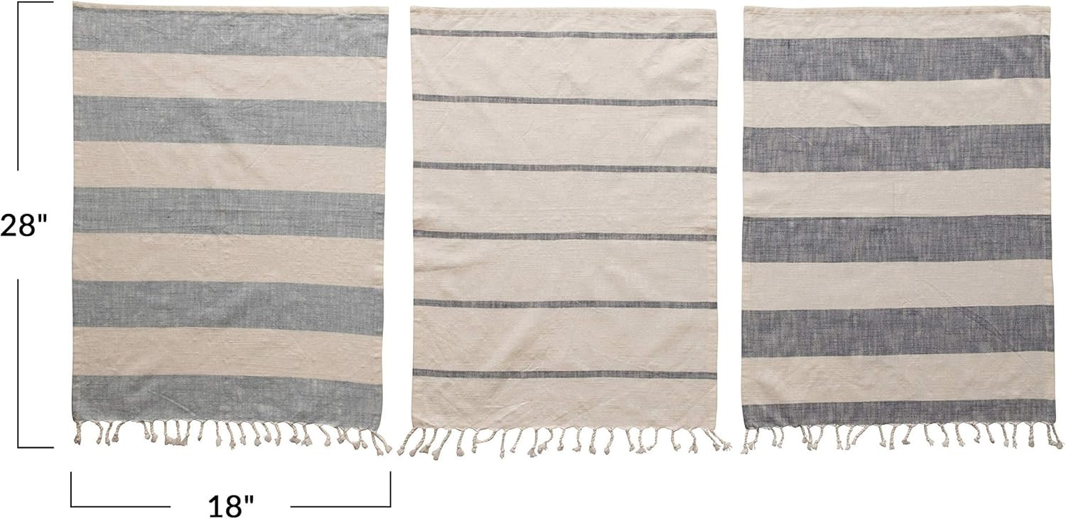Bloomingville Cotton Tea Stripes & Tassels, Blue & White, Set of 3 Towel, 3 | Amazon (US)