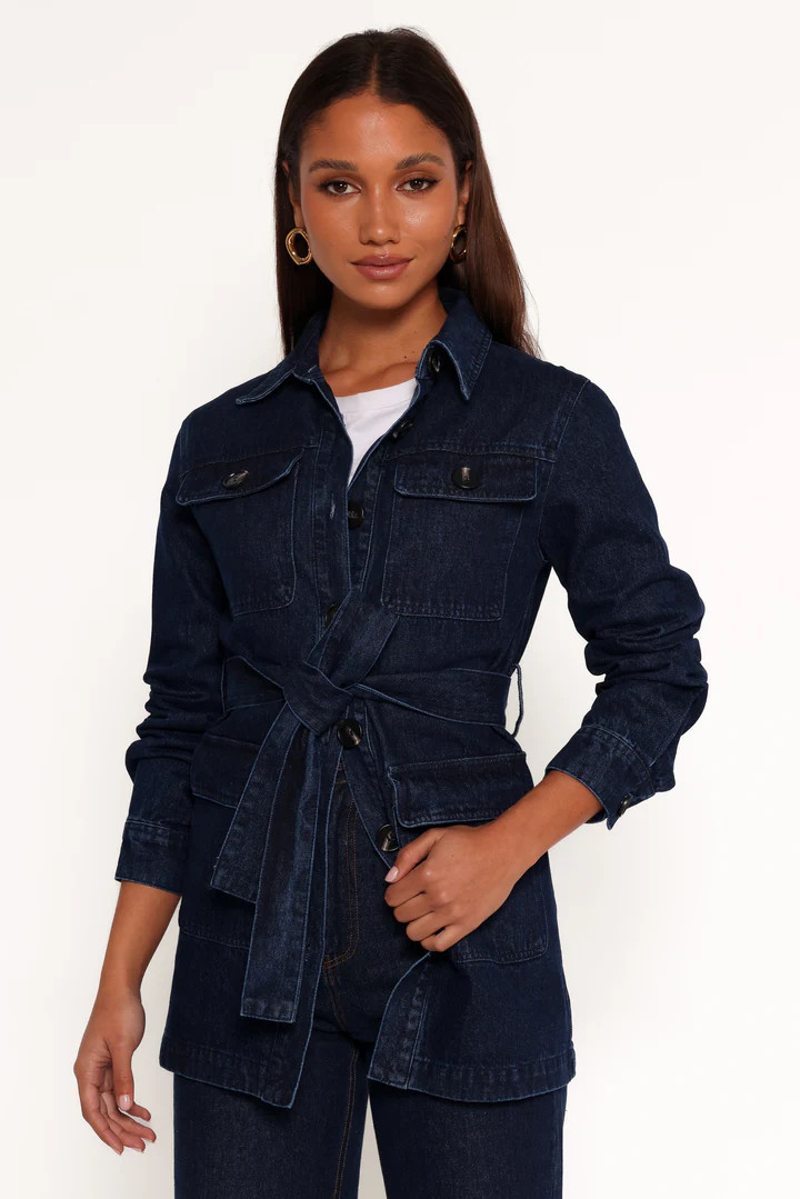 Nadine Tie Waist Button Front Jacket - Denim | Petal & Pup (US)