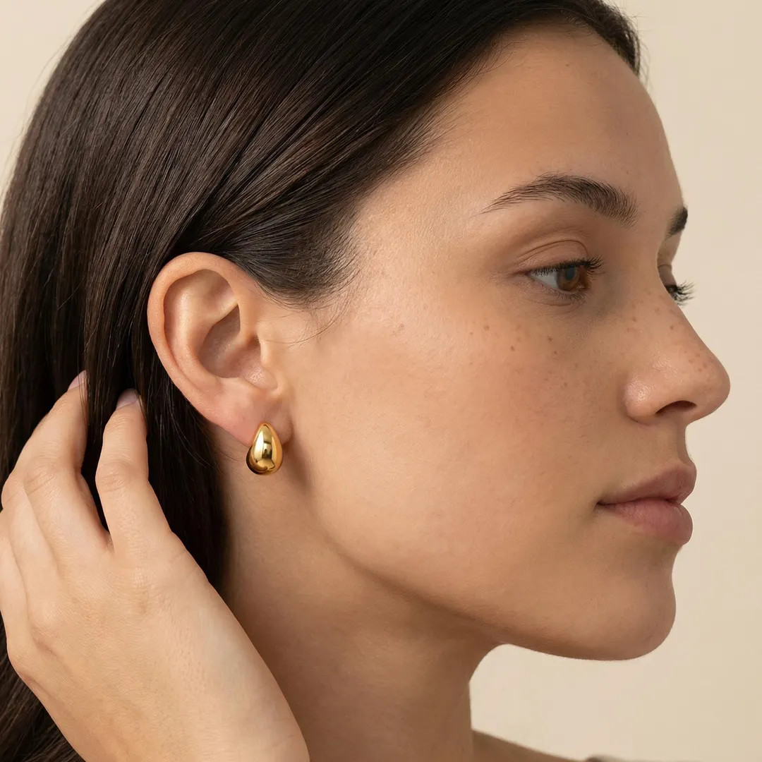 Teardrop Stud Earrings, Sleek Minimalist Gold Studs, Chic Everyday Jewelry, Stylish Drop Earrings... | Etsy (US)