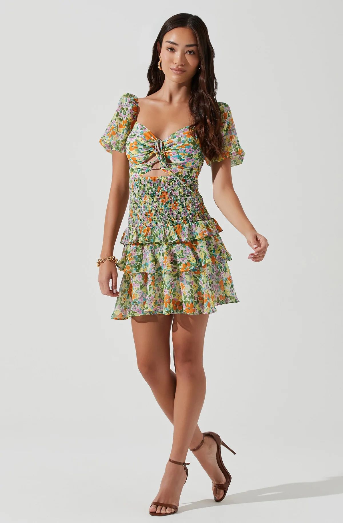 Garland Floral Ruffle Puff Sleeve Mini Dress | ASTR The Label (US)