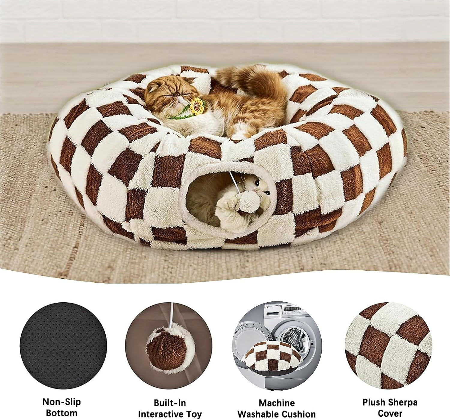 Cat Tunnel Bed with Washable Cushion for Indoor Cat, Donut Cave Tube Toys for Kitten Puppy Rabbit... | Amazon (US)