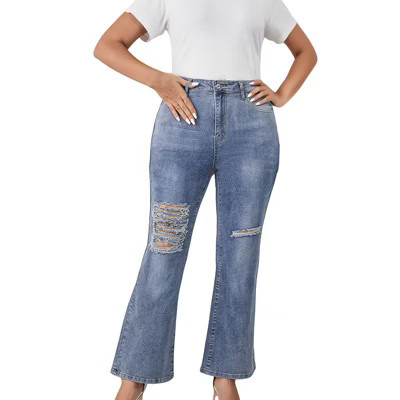 Coolmee Plus Size Bootcut Jeans for Women High Waisted Soft Stretchy Jeans with Pockets 4XL Dark Blue | Target