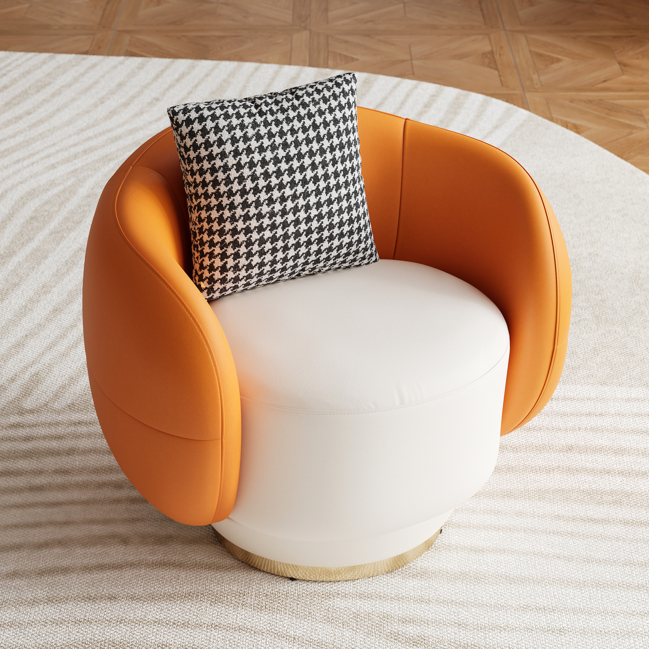 Swivel Barrel Accent Chair Faux Leather Armchair for Living Room in Orange & White (35"" Wide) | Homary