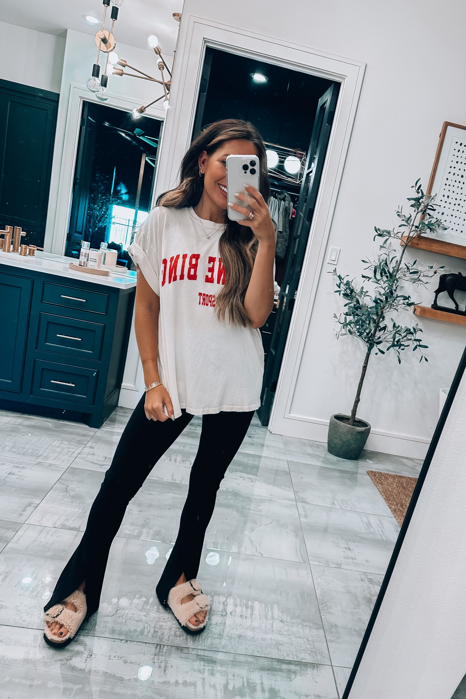 Platform Sherpa sandals, split front leggings and graphic tee. Target sandal dupe linked too 

#LTKunder100 #LTKstyletip #LTKshoecrush