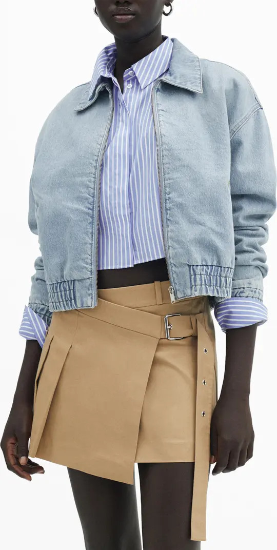 MANGO Cufy Stripe Crop Button-Up Shirt | Nordstrom | Nordstrom