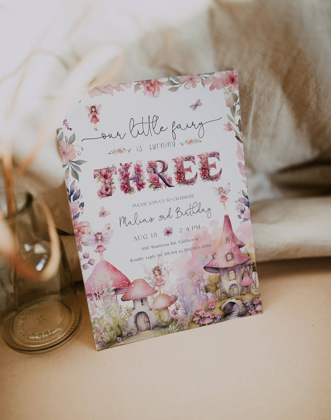 Fairy 3rd Birthday Party Editable Invitation, Our Little Fairy Third Birthday Invite, Girls 3rd B... | Etsy (US)