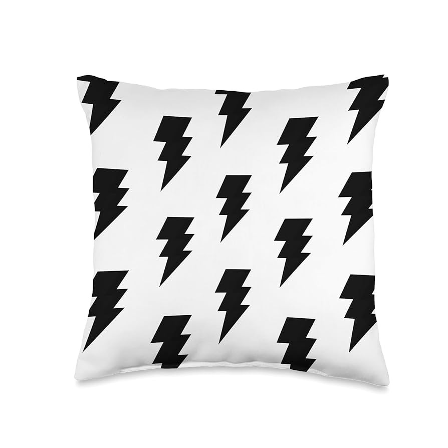 Lightning Black Bolt Pattern Cute Trendy Bolt of Lightning Throw Pillow | Amazon (US)