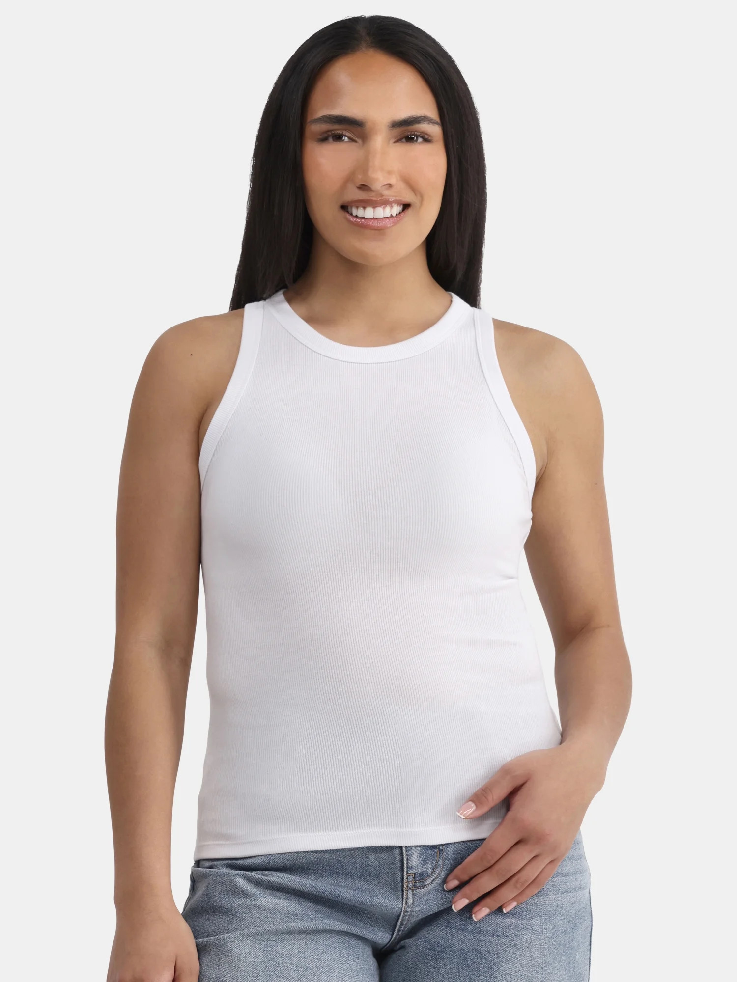 Time and Tru Women's High Neck Ribbed Tank Top, Sizes XS-XXXL | Walmart (US)
