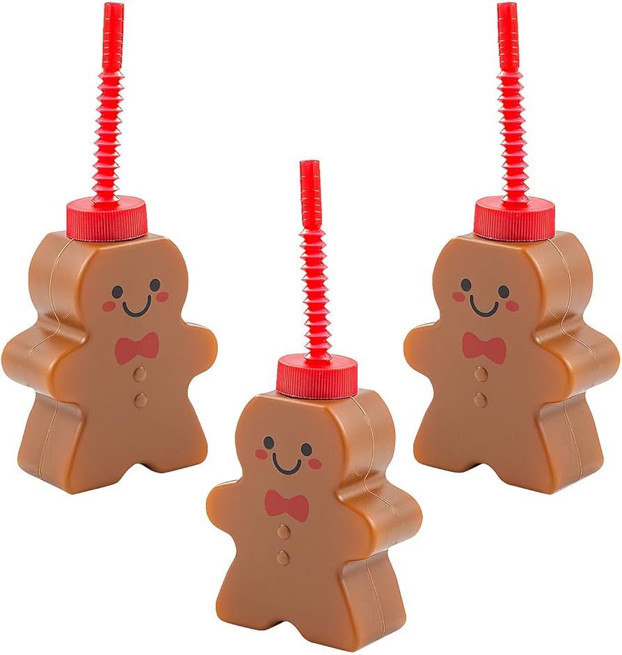 Fun Express 12 Pieces Gingerbread Man Cups with Lids & Straws, Holds 10 oz, BPA Free Plastic, Par... | Amazon (US)