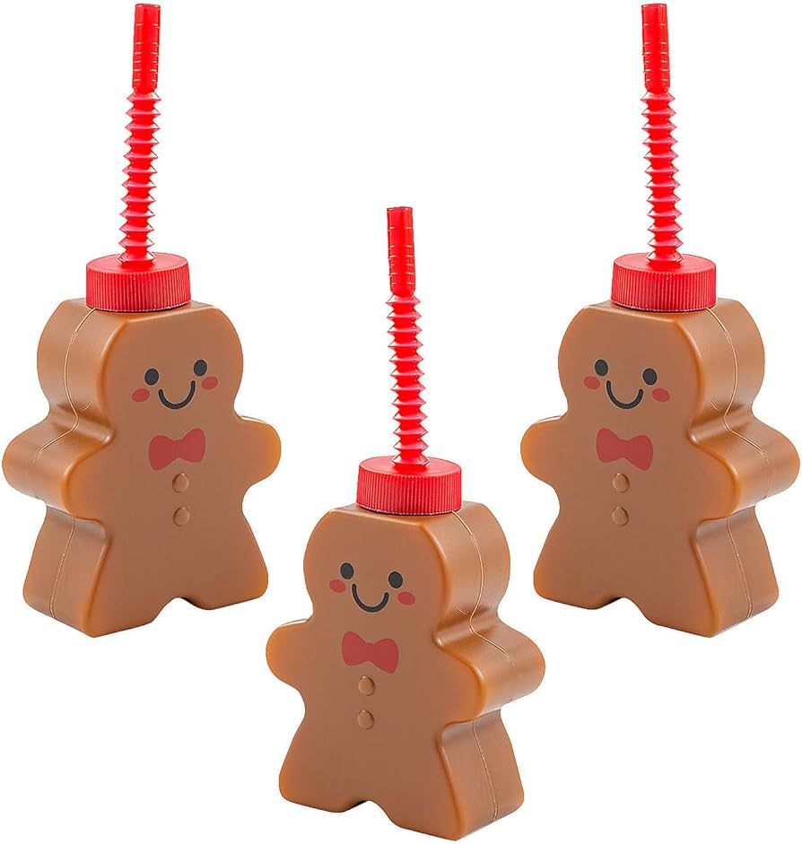 Fun Express 12 Pieces Gingerbread Man Cups with Lids & Straws, Holds 10 oz, BPA Free Plastic, Par... | Amazon (US)