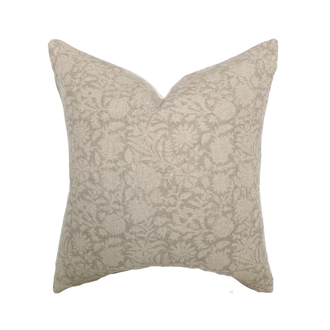 Serena  Soft Greige Floral Handblock Pillow Cover  Beige - Etsy | Etsy (US)