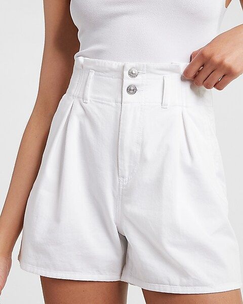 Super High Waisted Stretch Waistband Twill Shorts | Express