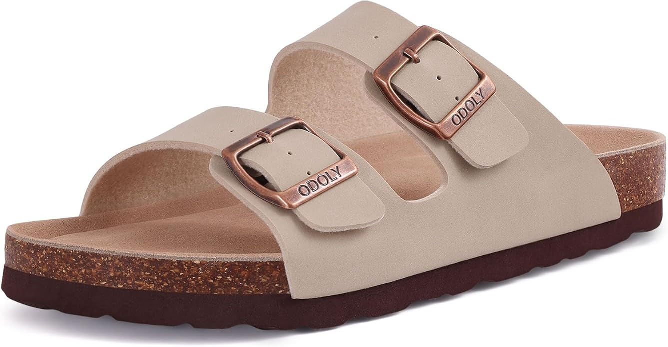 Women's Cork Footbed Slide Sandal, Comfortable Summer Beach Sandals with Adjustable Buckle | Amazon (US)