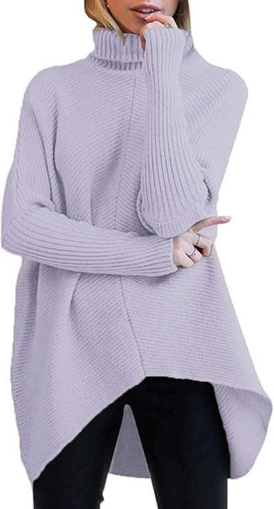ANRABESS Womens Turtleneck Long Batwing Sleeve Asymmetric Hem Casual Pullover Sweater Knit Tops | Amazon (US)