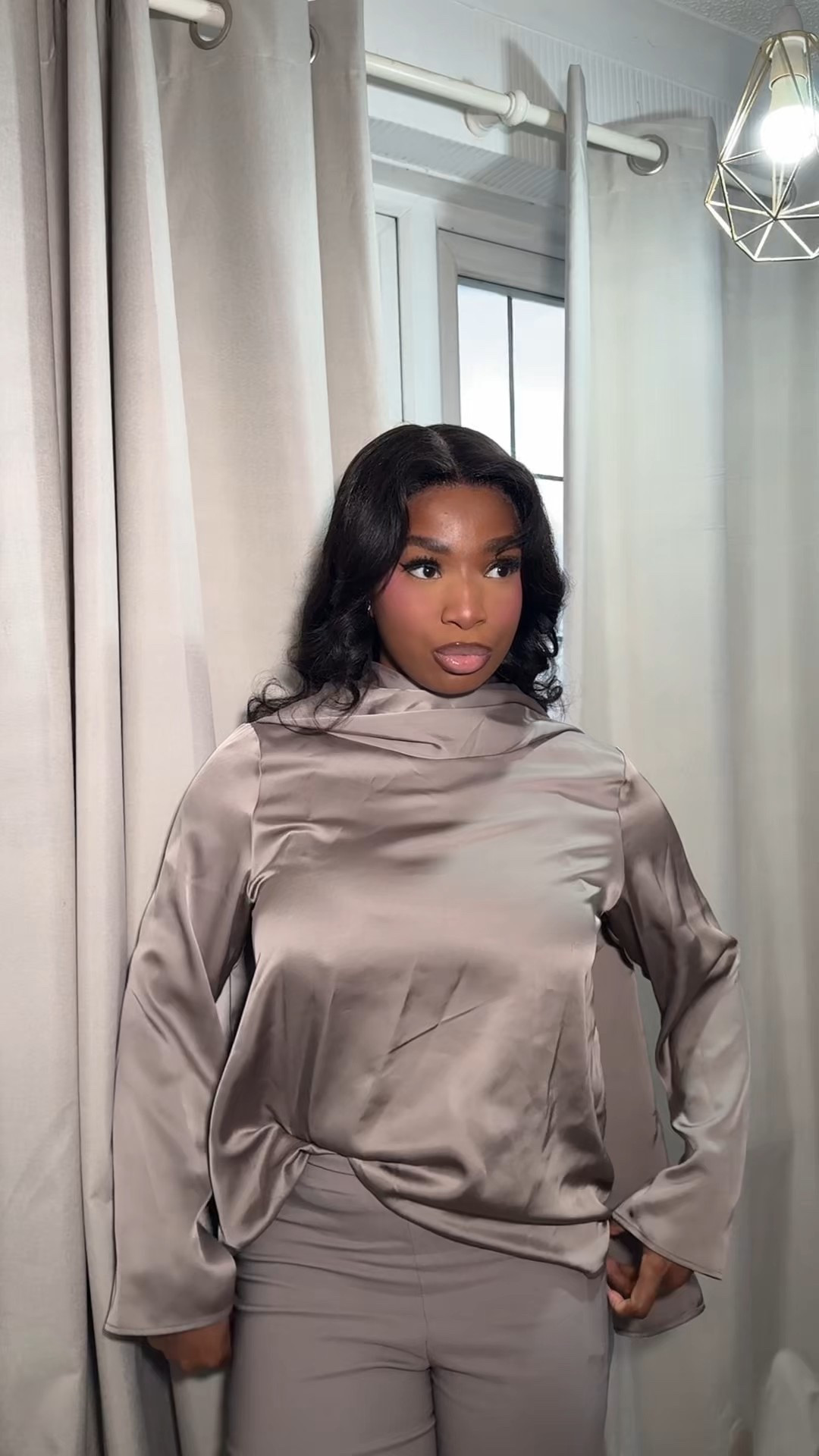 Taupe Satin shawl top with taupe capris

#LTKuk #LTKspring #LTKFashionMonth