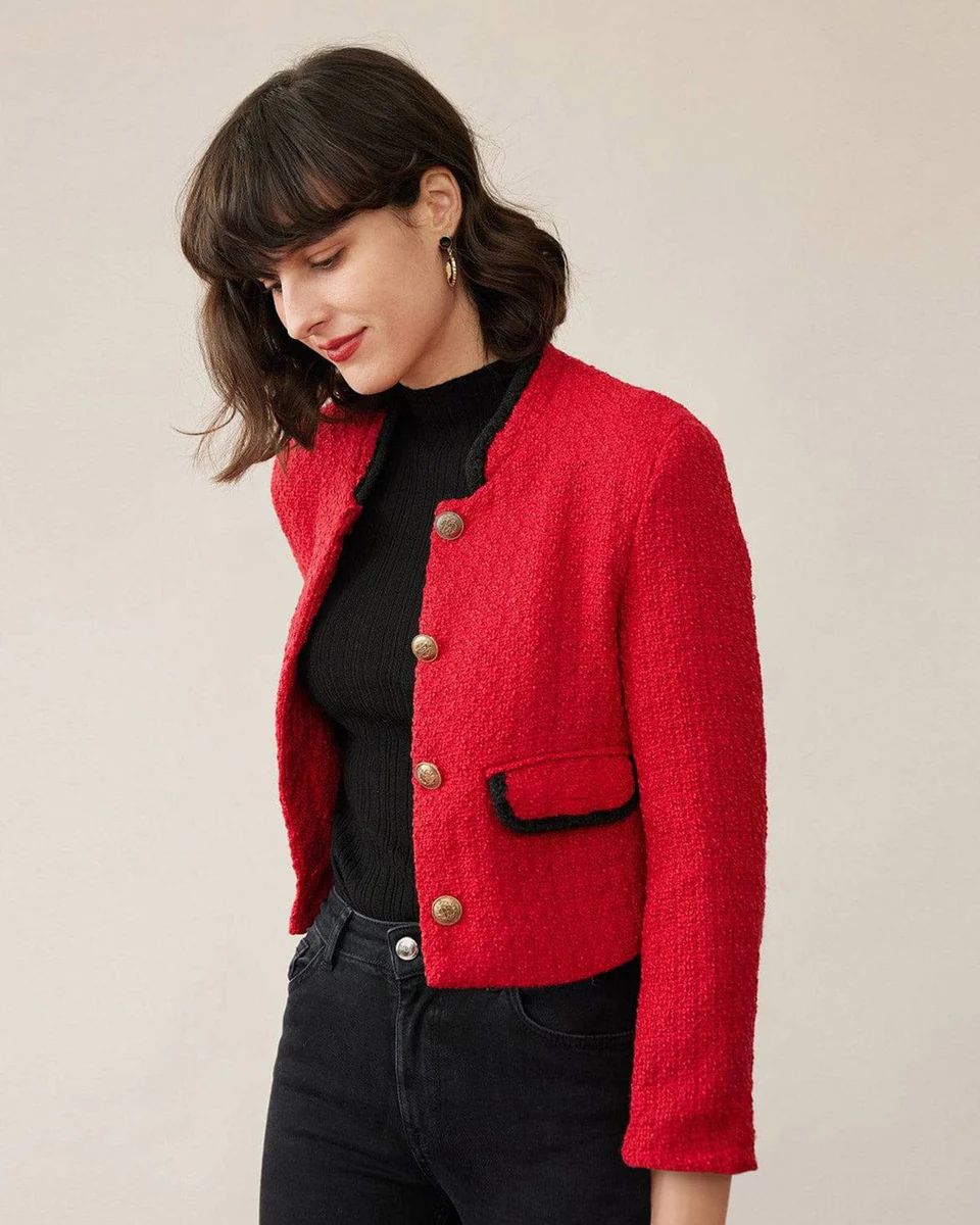 The Spliced Color Contrast Coat & Reviews - Red - Outerwear | RIHOAS | rihoas.com