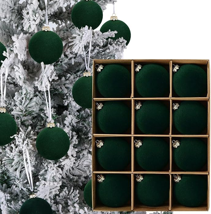 12pcs Christmas Tree Hanging Ball Decoration 2.4Inch Velvet Christmas Ornaments Balls Flocked Sha... | Amazon (US)