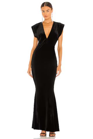 Norma Kamali V Neck Rectangle Gown in Black from Revolve.com | Revolve Clothing (Global)