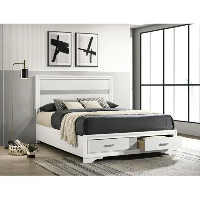 White Panel Storage Bed Of Queen, Featuring Drawers And Classic Design, Asian Hardwood For Bedroom Decor Queen Size With Design Drawers, , Appeal | Wayfair North America