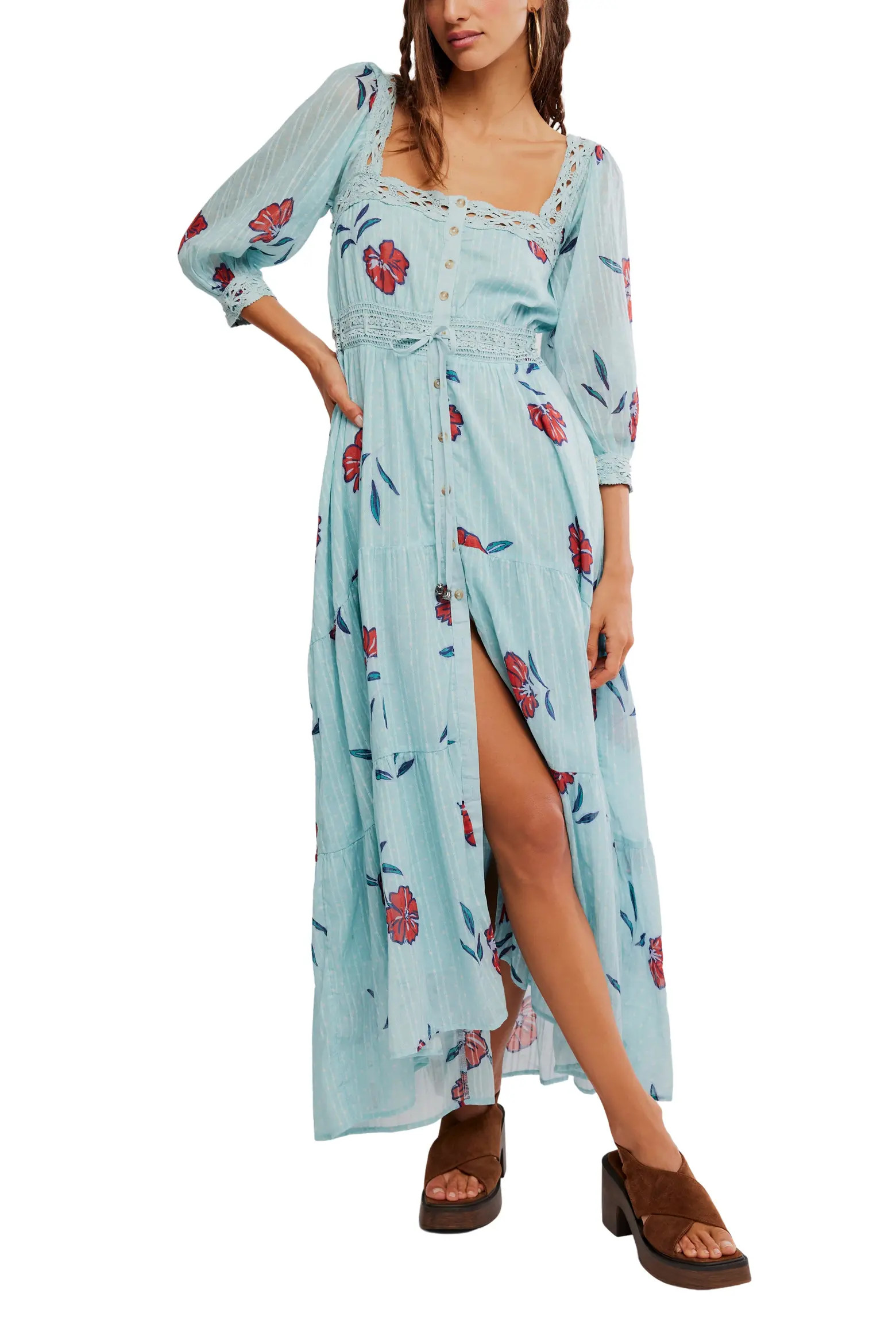 Morning Meadows Floral Lace Trim Maxi Dress (Women) | Nordstrom | Nordstrom
